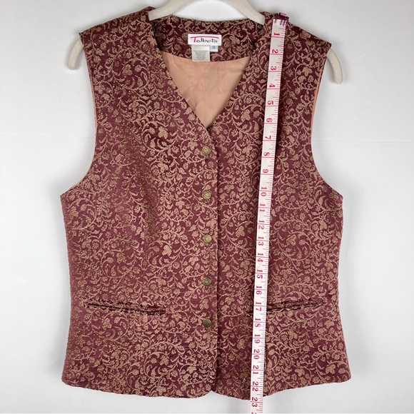 VTG Talbots Brocade Vest Women’s Size 8 Buttons Burgundy Tan Rayon Blend Lined - Picture 11 of 11